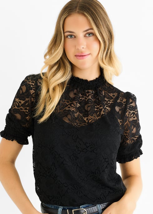 Blusa holgada de cuello alto y encaje negro - Image 2