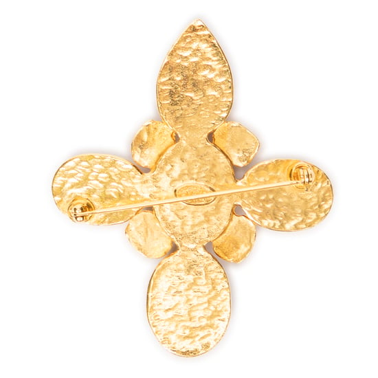 Chanel CC Stone Cross Brooch en Oro/Marrón Acero inoxidable sin níquel - Image 4