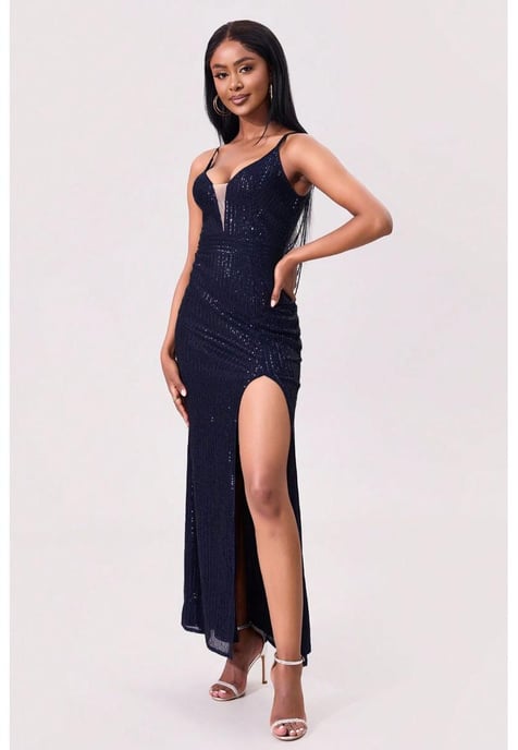 Vestido Maxi Camisero Con Espalda Descubierta Con Abertura De Lentejuelas - Image 1
