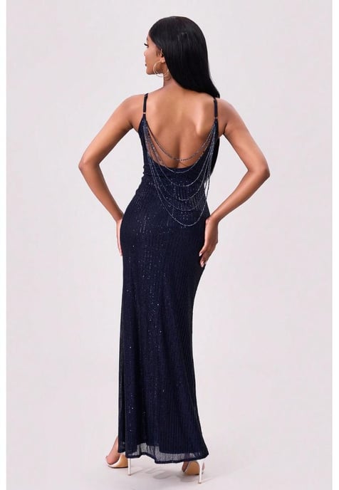 Vestido Maxi Camisero Con Espalda Descubierta Con Abertura De Lentejuelas - Image 4