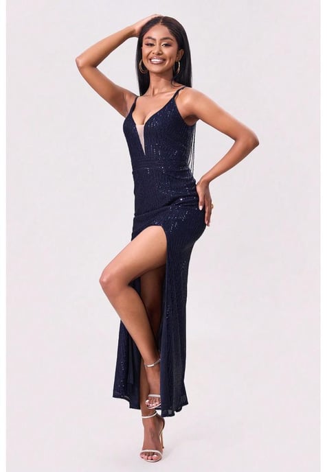Vestido Maxi Camisero Con Espalda Descubierta Con Abertura De Lentejuelas - Image 6