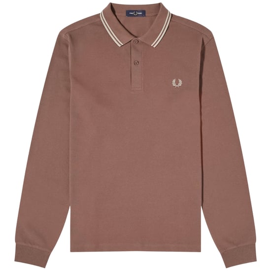 Polo Fred Perry De Manga Larga En Color Marrón Ladrillo Granate - Image 1