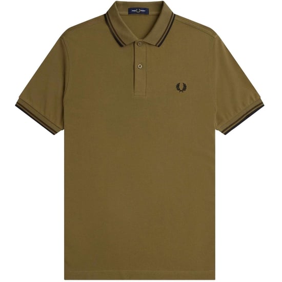 Polo Fred Perry Negro Con Cuello Con Ribete Doble En Marrón Oscuro - Image 1