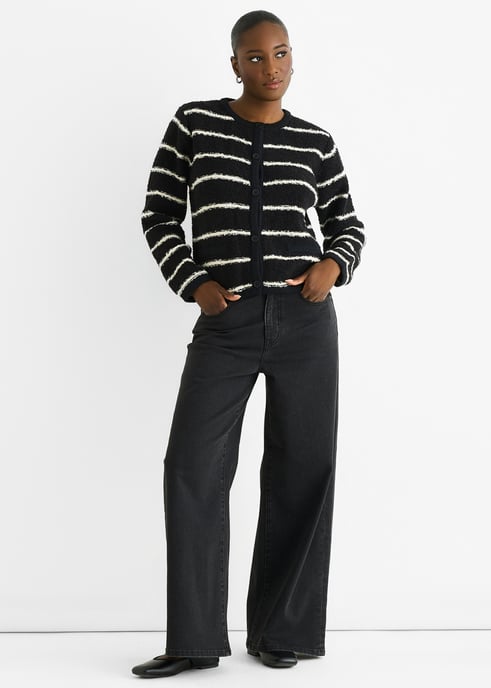 Cardigan de Punto Reciclado Militar de Rayas Negras - Image 1