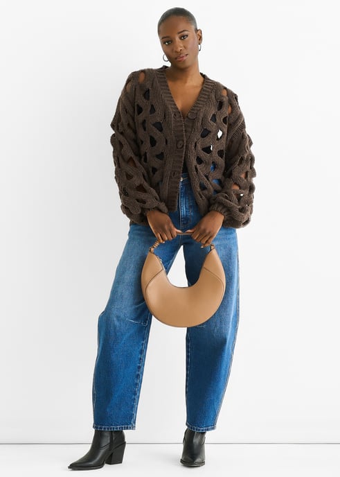 Cardigan de Punto Chunky Hueco de Chocolate - Image 1