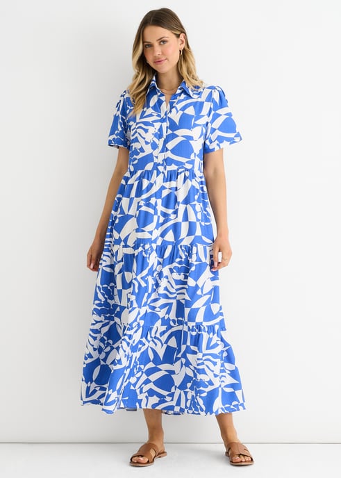 Vestido largo oversize con estampado azteca azul - Image 1