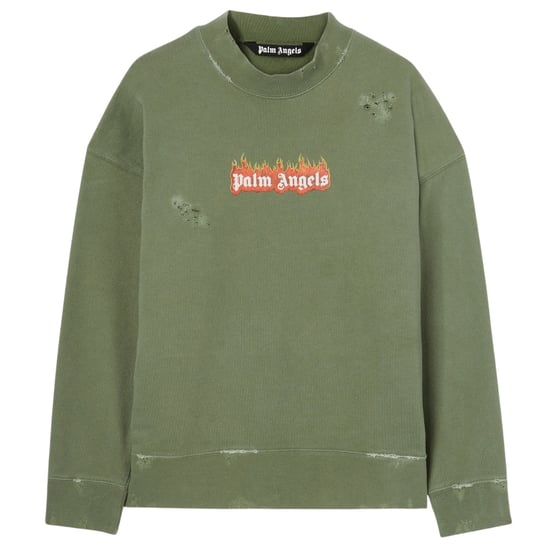 Sudadera Militar De Cuello Redondo Con El Logotipo En Llamas De Palm Angels - Image 1