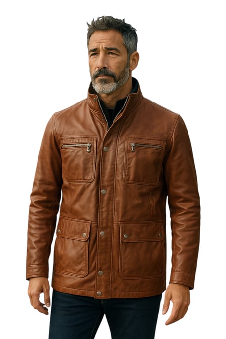Chaqueta militar de cuero marrón para hombre - Moura - Image 1