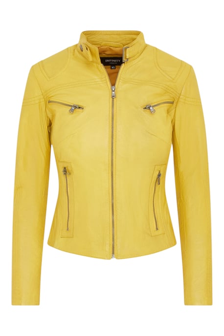 Chaqueta motera de cuero amarilla de corte entallado para mujer - Maldon - Image 1