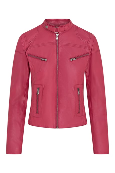Chaqueta motera de cuero rosa de corte entallado para mujer - Maldon - Image 1