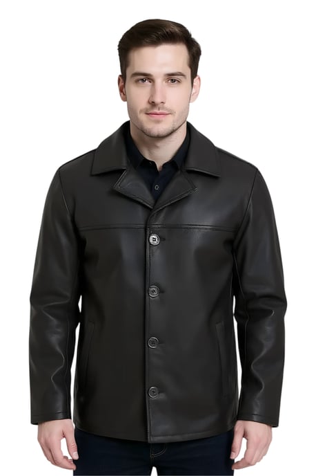Blazer de cuero italiano negro de 4 botones para hombre - Gladstone - Image 1