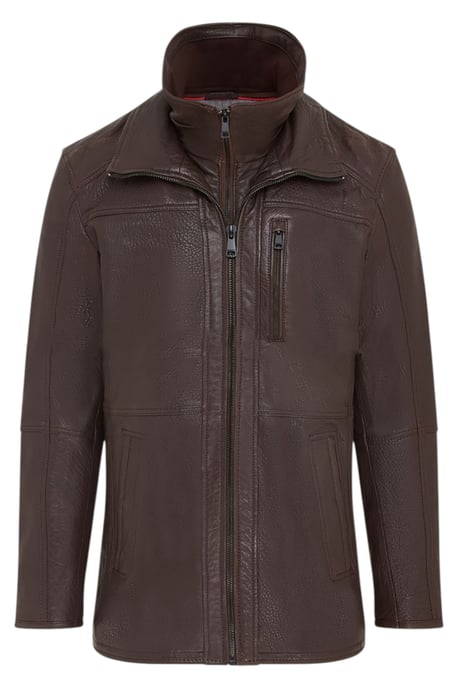 Abrigo de cuero marrón cálido de longitud media para hombre - Sikander - Image 1