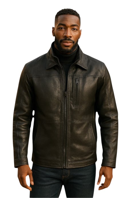 Abrigo de motociclista de cuero negro cálido de longitud media para hombre - Warwick - Image 1