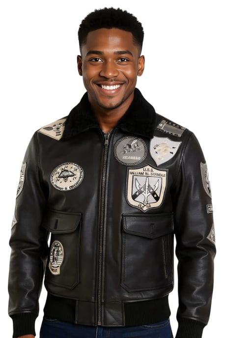 Chaqueta bomber de cuero Top Gun A2 para hombre, color negro auténtico - Perth - Image 1