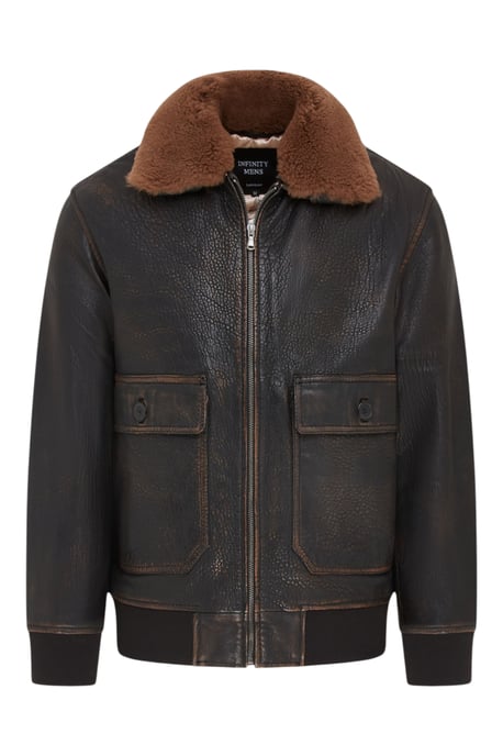 Chaqueta de piloto G-1 de cuero marrón con cuello de oveja para hombre - Trick - Image 1