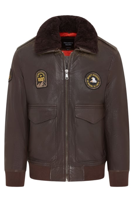 Chaqueta de aviador G-1 de cuero marrón con cuello de oveja para hombre - Linear - Image 1