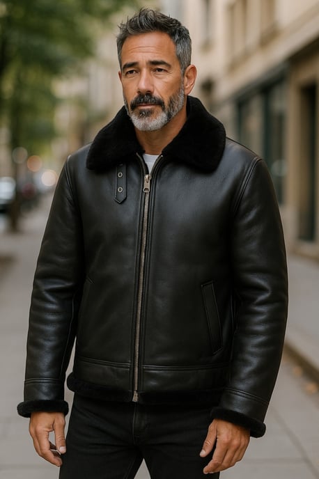Chaqueta de aviador B3 negra de piel de oveja auténtica para hombre - Hobart - Image 1