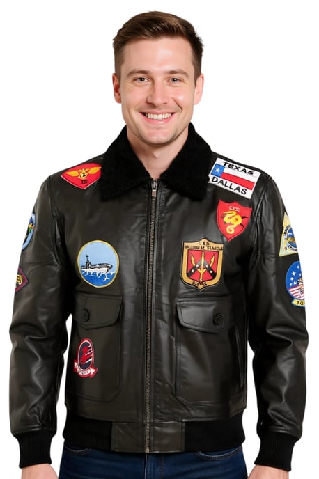 Chaqueta bomber de cuero Top Gun A2 negra para hombre - Perth - Image 1