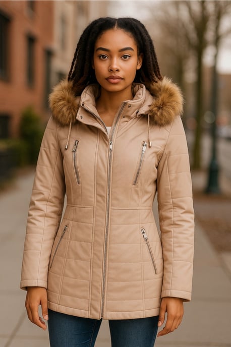 Parka de cuero acolchado beige para mujer - Winton - Image 2