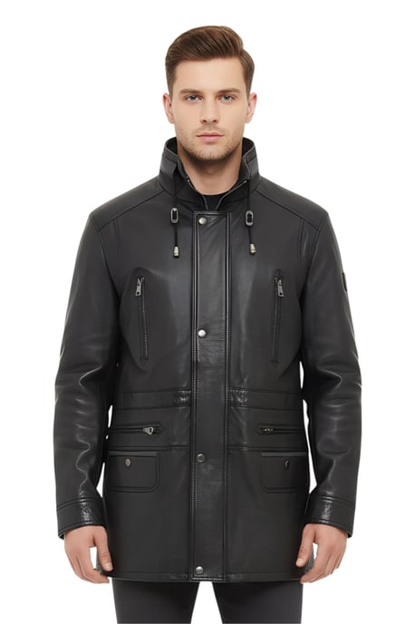 Parka de cuero italiano suave negro para hombre - Gatton - Image 1