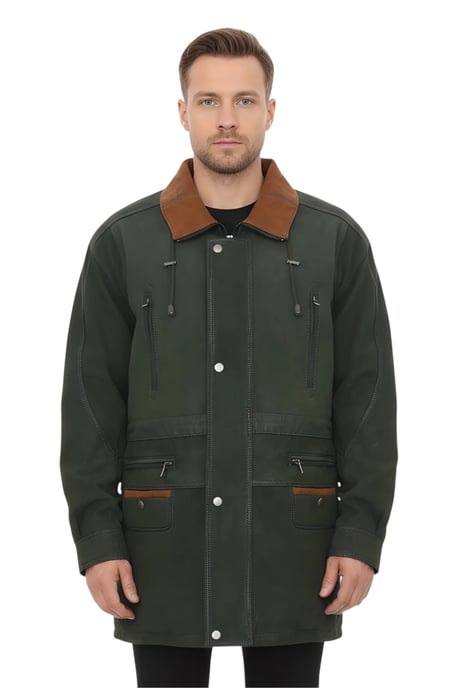 Parka de piel nobuk verde para hombre - Gatton - Image 1