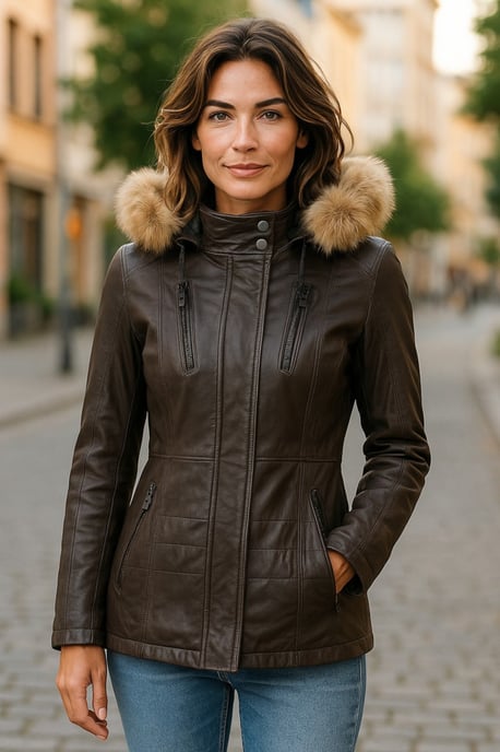 Parka de cuero acolchado marrón para mujer - Winton - Image 2