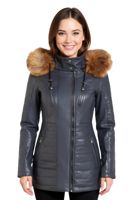 Parka de cuero acolchada azul marino para mujer - Bowen - Image 1