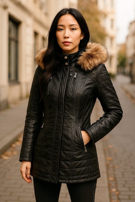 Parka de cuero acolchada negra para mujer - Winton - Image 2