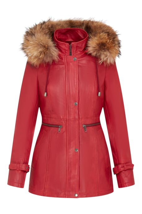 Parka de cuero rojo cálido con capucha para mujer - Northwich - Image 1