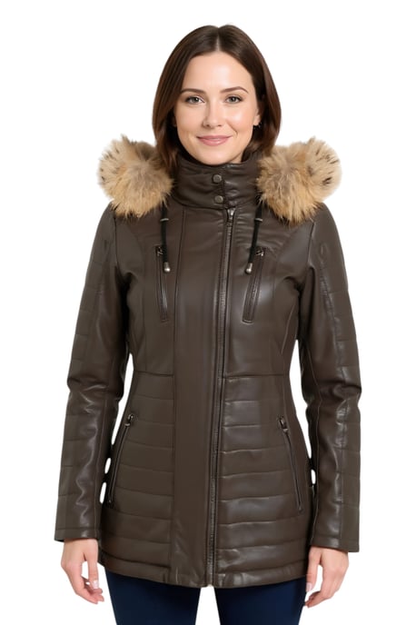 Parka de cuero acolchada marrón para mujer - Bowen - Image 1