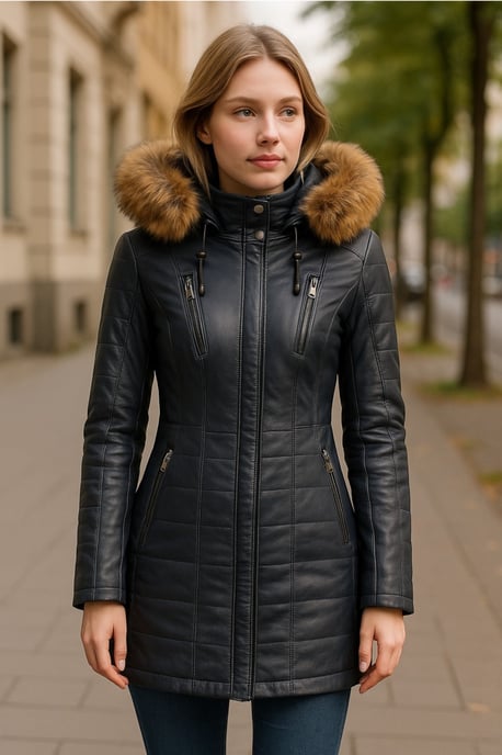 Parka de cuero acolchada azul para mujer - Winton - Image 2