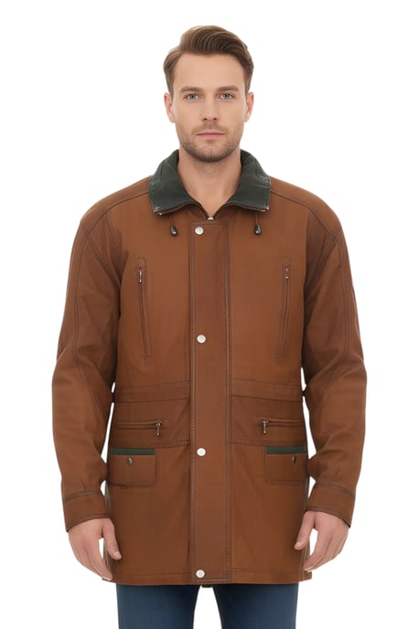 Parka de piel nobuk color canela para hombre - Gatton - Image 1