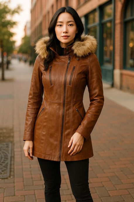 Parka de cuero acolchado color canela para mujer - Winton - Image 2
