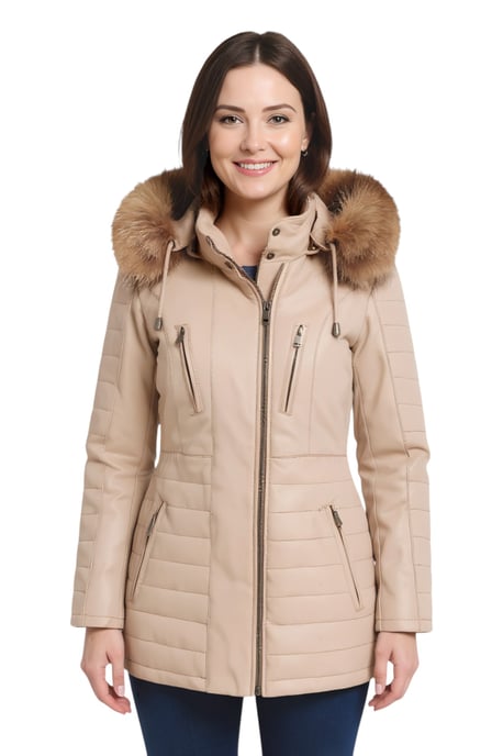 Parka de cuero acolchada beige para mujer - Bowen - Image 1