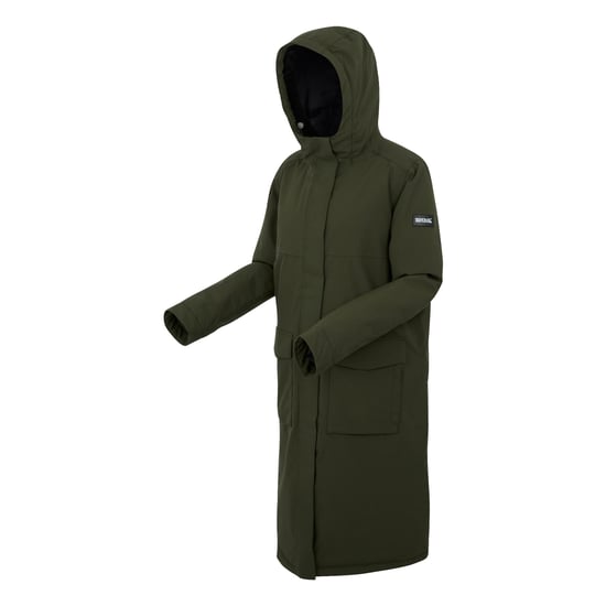 Regatta Womens/Ladies Yarli Longline Waterproof Jacket (Dark Khaki/Black) - Image 3