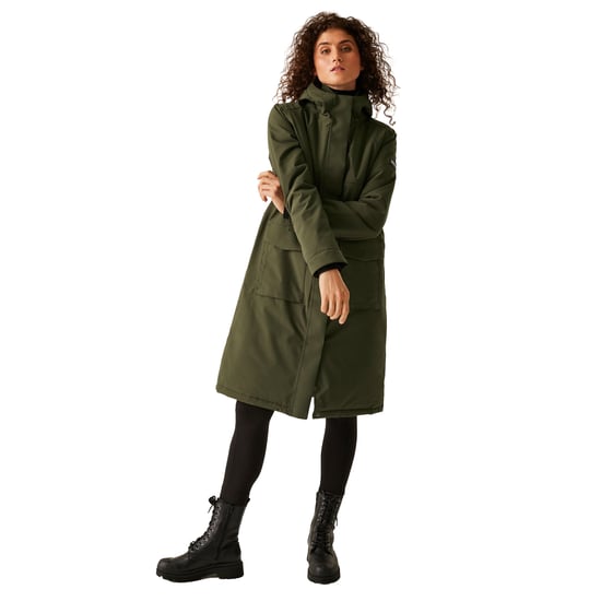 Regatta Womens/Ladies Yarli Longline Waterproof Jacket (Dark Khaki/Black) - Image 4
