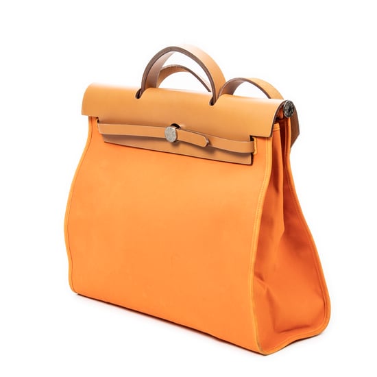 Hermès Herbag Zip 39 en Naranja/Tan Lienzo - Image 2