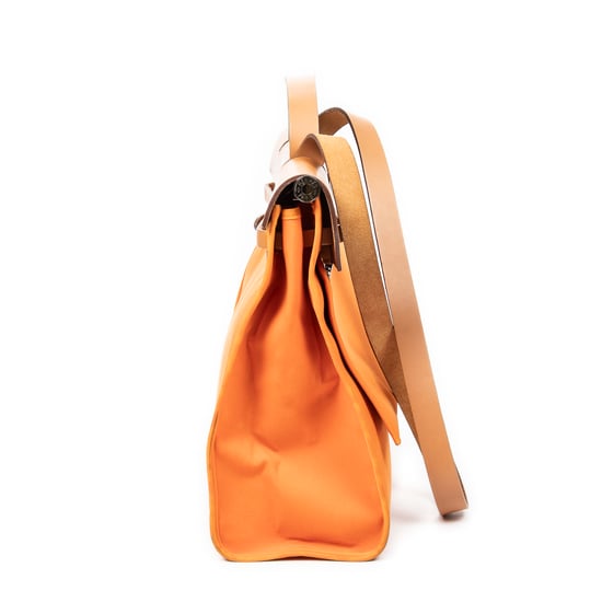 Hermès Herbag Zip 39 en Naranja/Tan Lienzo - Image 3