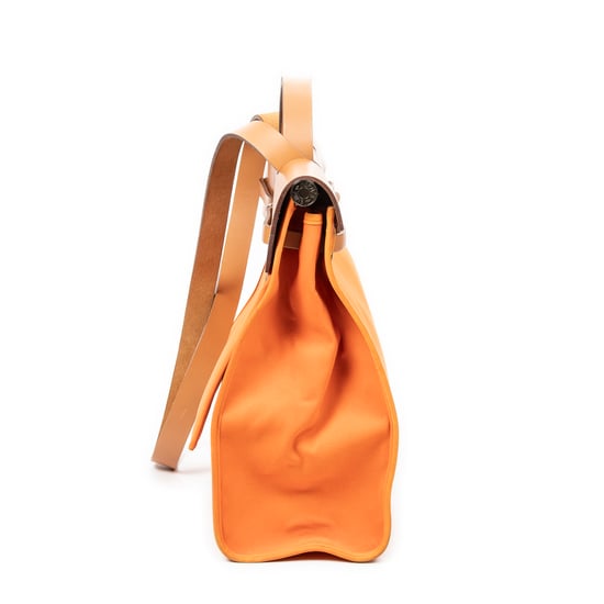 Hermès Herbag Zip 39 en Naranja/Tan Lienzo - Image 4