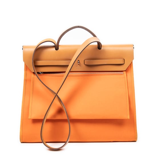 Hermès Herbag Zip 39 en Naranja/Tan Lienzo - Image 5
