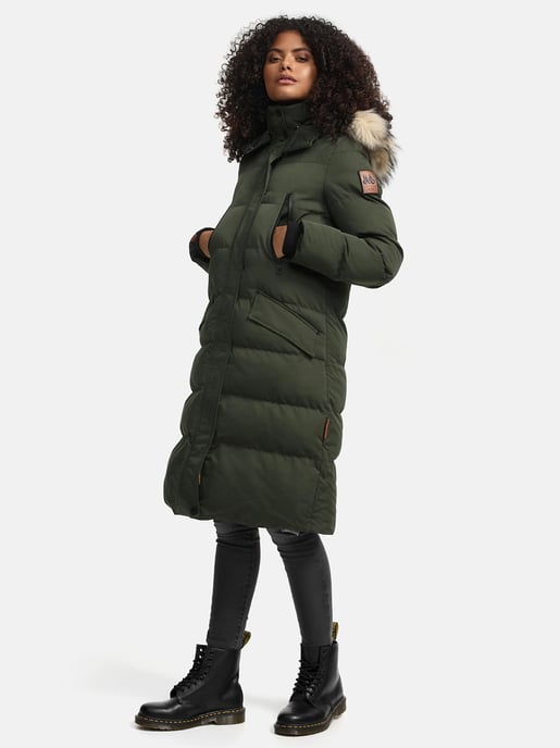 Marikoo abrigo de invierno mujer – Schneesternchen largo con capucha y cuello de pelo sintético - Image 3