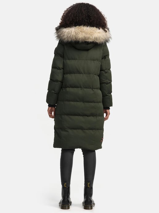 Marikoo abrigo de invierno mujer – Schneesternchen largo con capucha y cuello de pelo sintético - Image 4