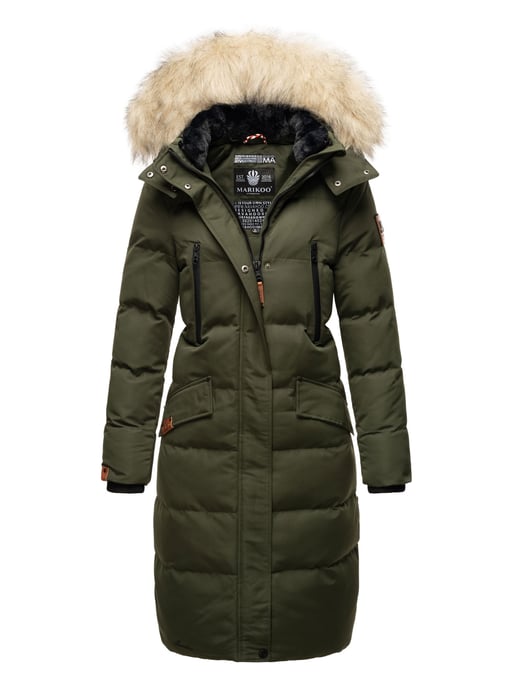 Marikoo abrigo de invierno mujer – Schneesternchen largo con capucha y cuello de pelo sintético - Image 5
