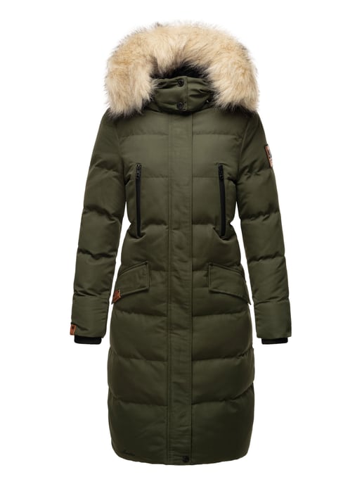 Marikoo abrigo de invierno mujer – Schneesternchen largo con capucha y cuello de pelo sintético - Image 6