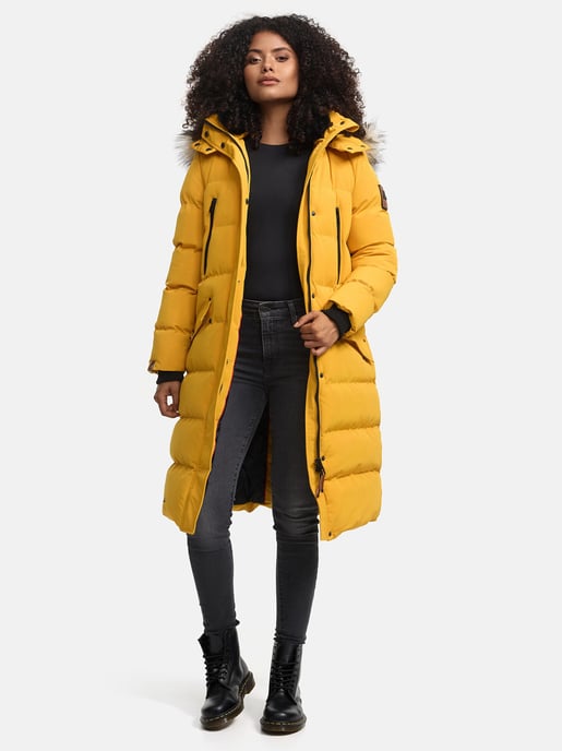 Marikoo abrigo de invierno mujer – Schneesternchen largo con capucha y cuello de pelo sintético - Image 1