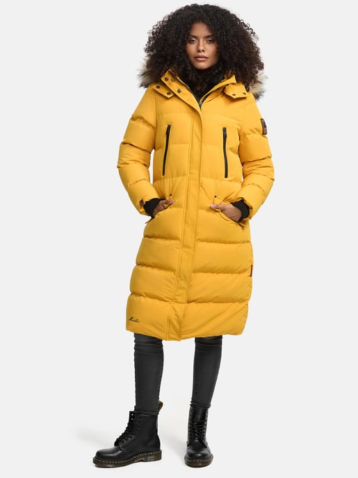 Marikoo abrigo de invierno mujer – Schneesternchen largo con capucha y cuello de pelo sintético - Image 2
