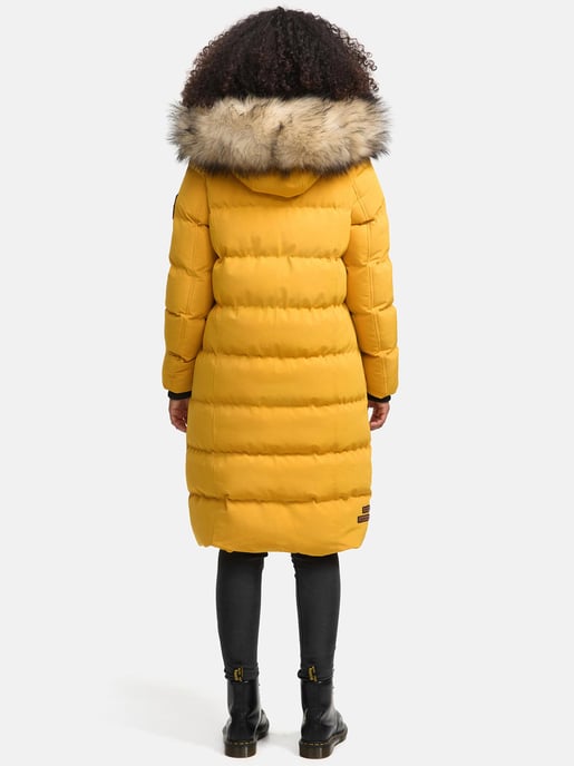 Marikoo abrigo de invierno mujer – Schneesternchen largo con capucha y cuello de pelo sintético - Image 3
