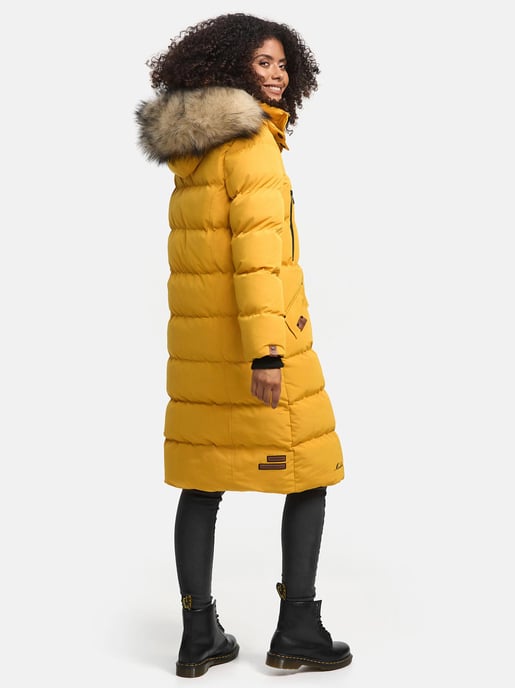 Marikoo abrigo de invierno mujer – Schneesternchen largo con capucha y cuello de pelo sintético - Image 4