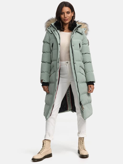 Marikoo abrigo de invierno mujer – Schneesternchen largo con capucha y cuello de pelo sintético - Image 1