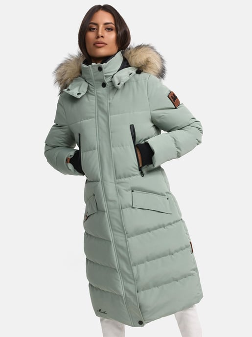 Marikoo abrigo de invierno mujer – Schneesternchen largo con capucha y cuello de pelo sintético - Image 2